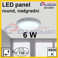 LED panel RN  6W, 6500K, VK, nadgradni, okrugli